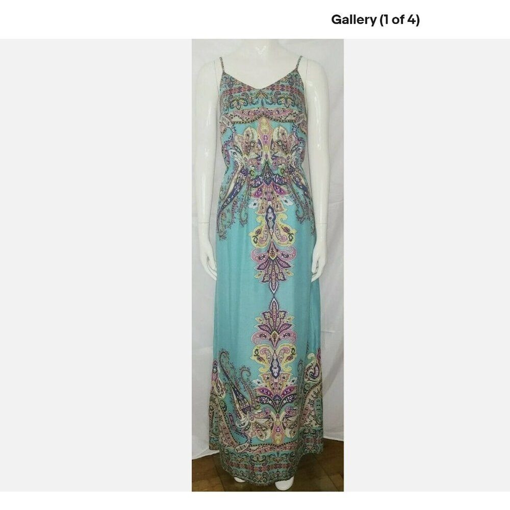 Gianni Bini Maxi Paisley Boho Turquoise Dress XS
